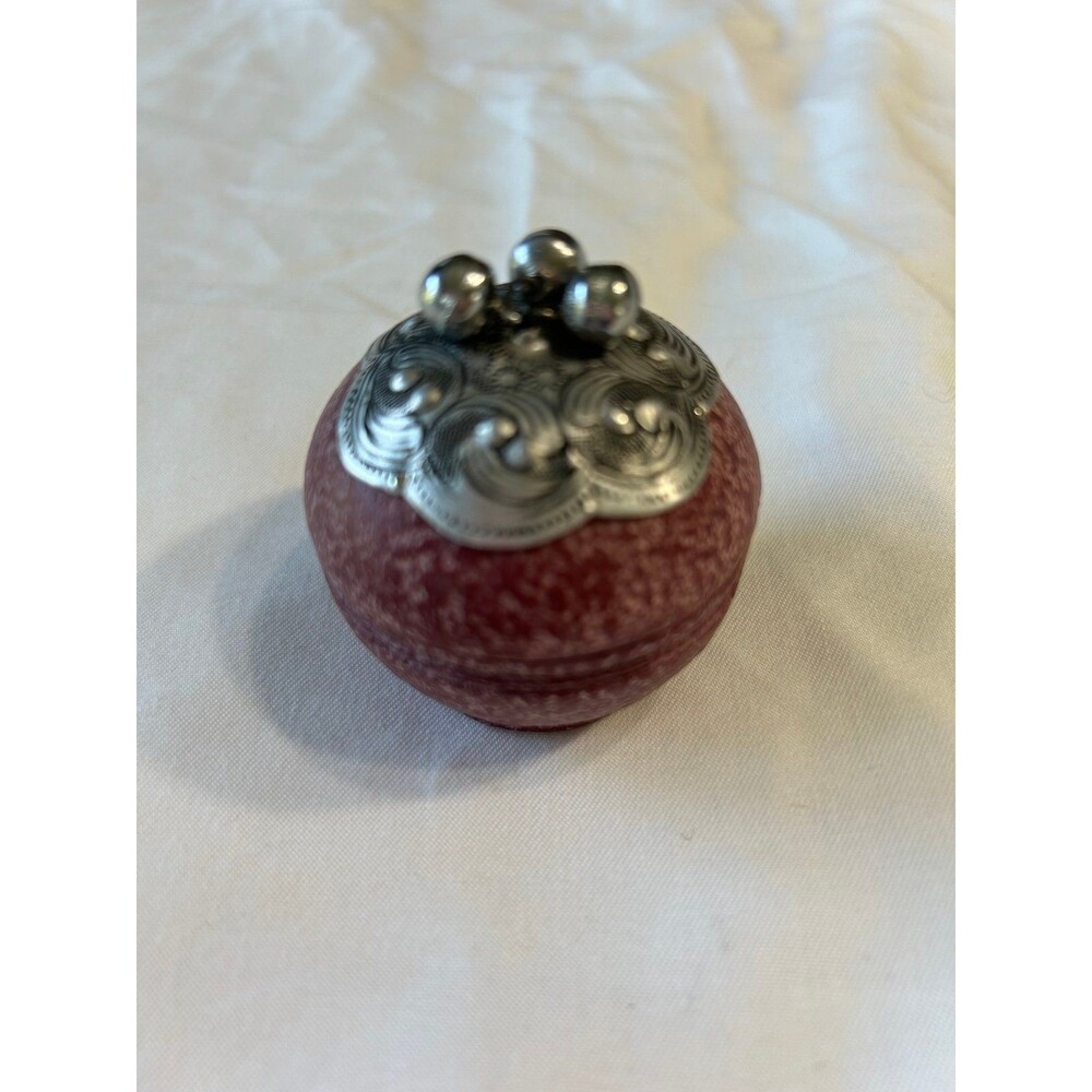 Vintage  Lidded Trinket  Box  with Silver Tone Embellishment on Lid